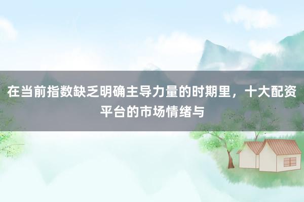 在当前指数缺乏明确主导力量的时期里，十大配资平台的市场情绪与