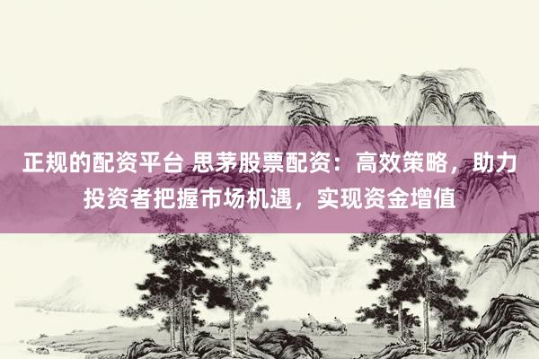 正规的配资平台 思茅股票配资：高效策略，助力投资者把握市场机遇，实现资金增值