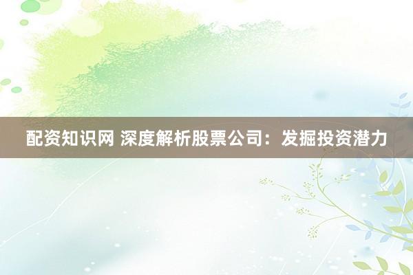 配资知识网 深度解析股票公司：发掘投资潜力
