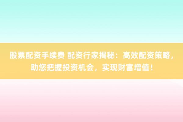股票配资手续费 配资行家揭秘：高效配资策略，助您把握投资机会，实现财富增值！